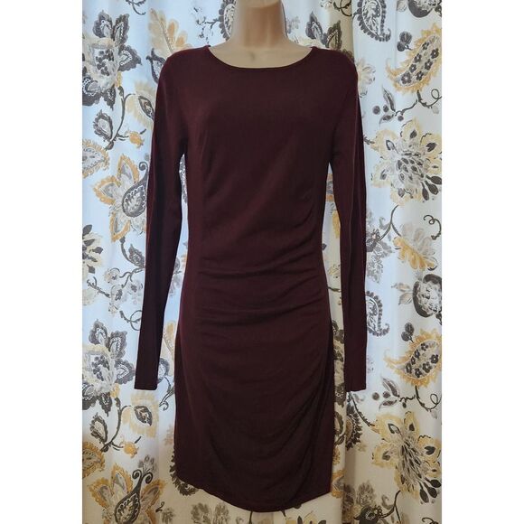 Express Dresses & Skirts - Express Sweater Dress Size Medium Plum Purple Long Sleeves, Ruched Holiday